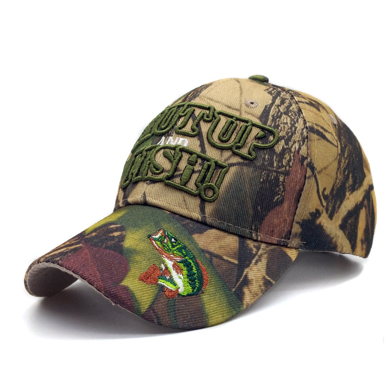 Shut Up and Fish Cap gets right to the point. Army Camo cap is great for hunting and fishing.