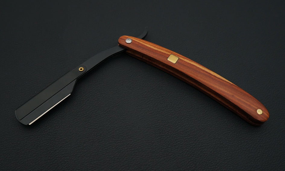 Solid wood handle straight razor
