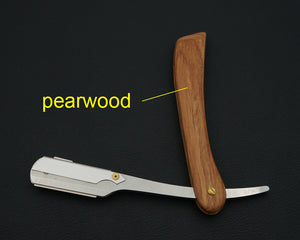 Solid wood handle straight razor
