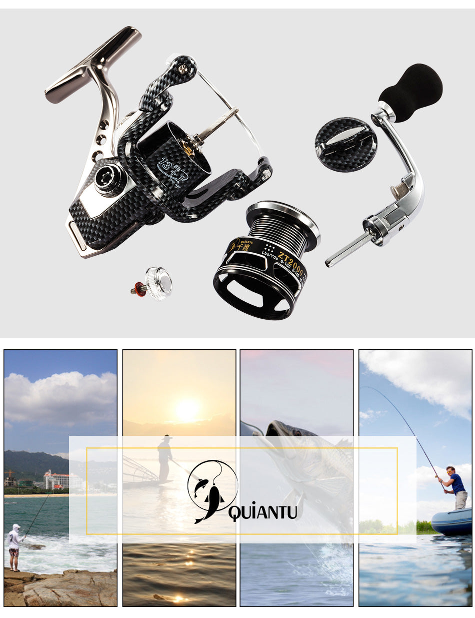 QUIANTU Brand 5.5:1/4.7:1 14BB Waterproof Carbon Drag Spinning Reel